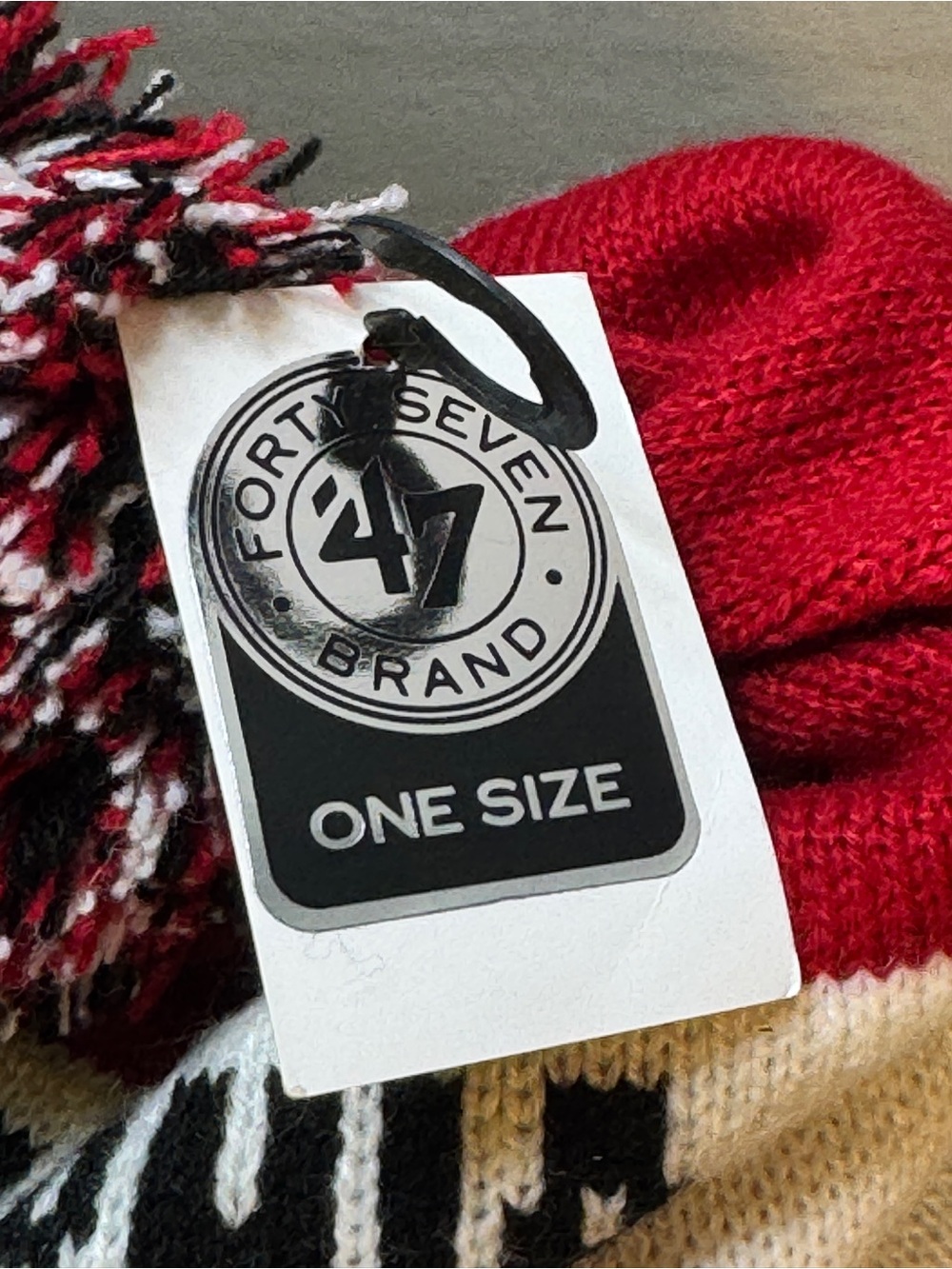 New Philadelphia 76ers Retro Logo ‘47 Brand Beanie w/pom Knit Red Black Hat - Picture 6 of 10